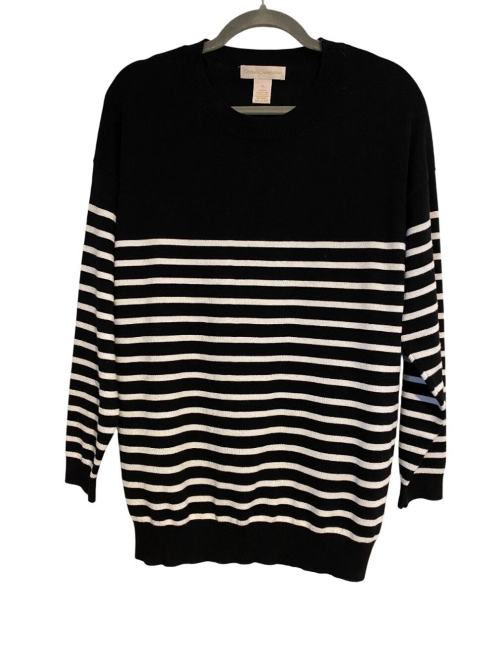 Emma’s Expressions Women’s XL Sweater Black & White Striped Boho City Preppy